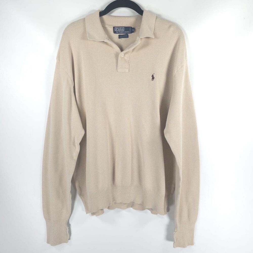 POLO RALPH LAUREN Vintage RARE Waffle Knit Polo T-Shirt XL Long Sleeve HONG KONG